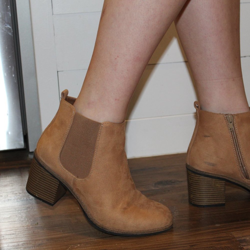 White Mountain Heeled Ankle Booties Faux Suede